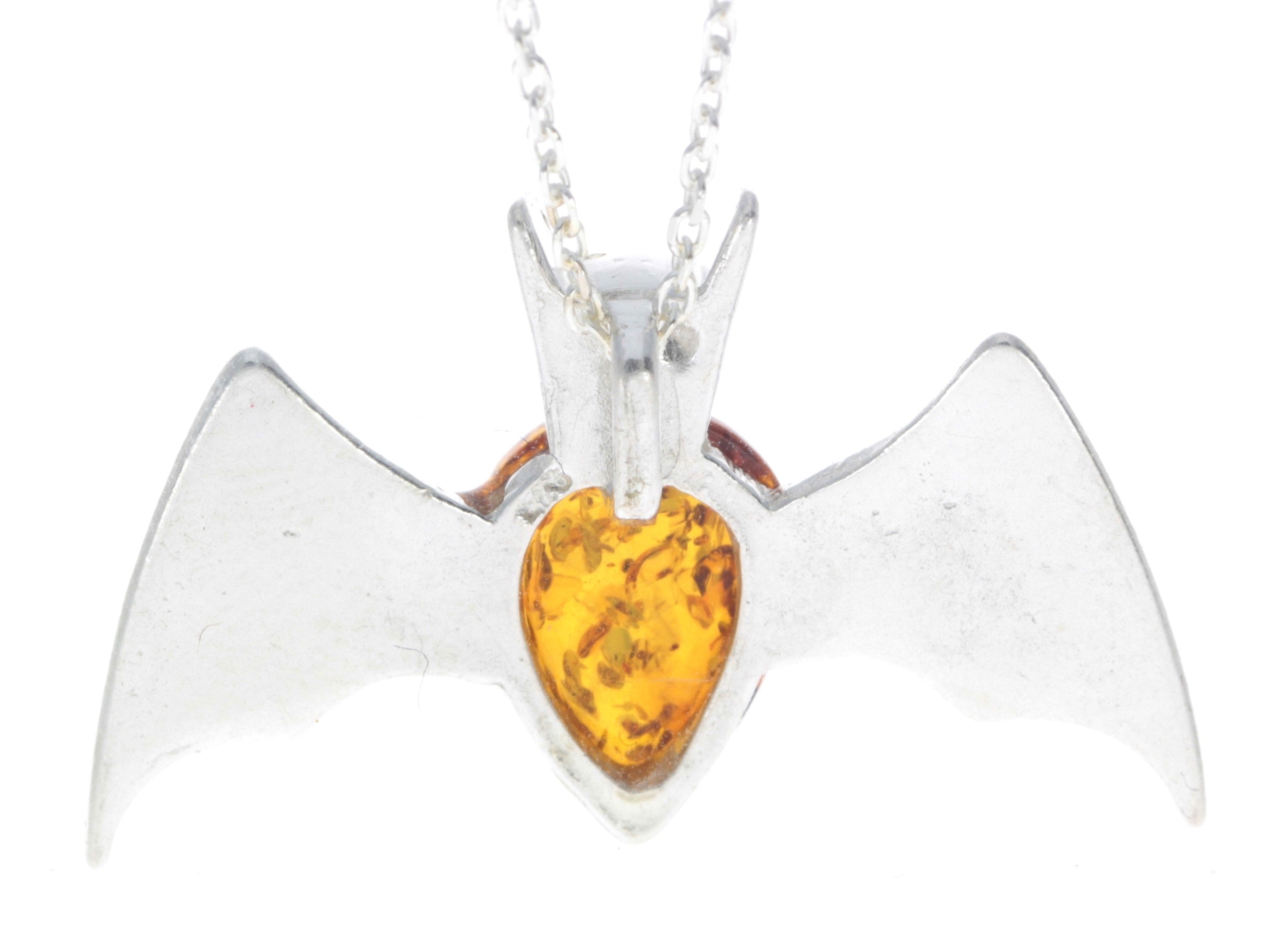 925 Sterling Silver & Baltic Amber Bat Pendant - 692