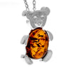 925 Sterling Silver & Genuine Baltic Amber Teddy Bear Pendant - 698