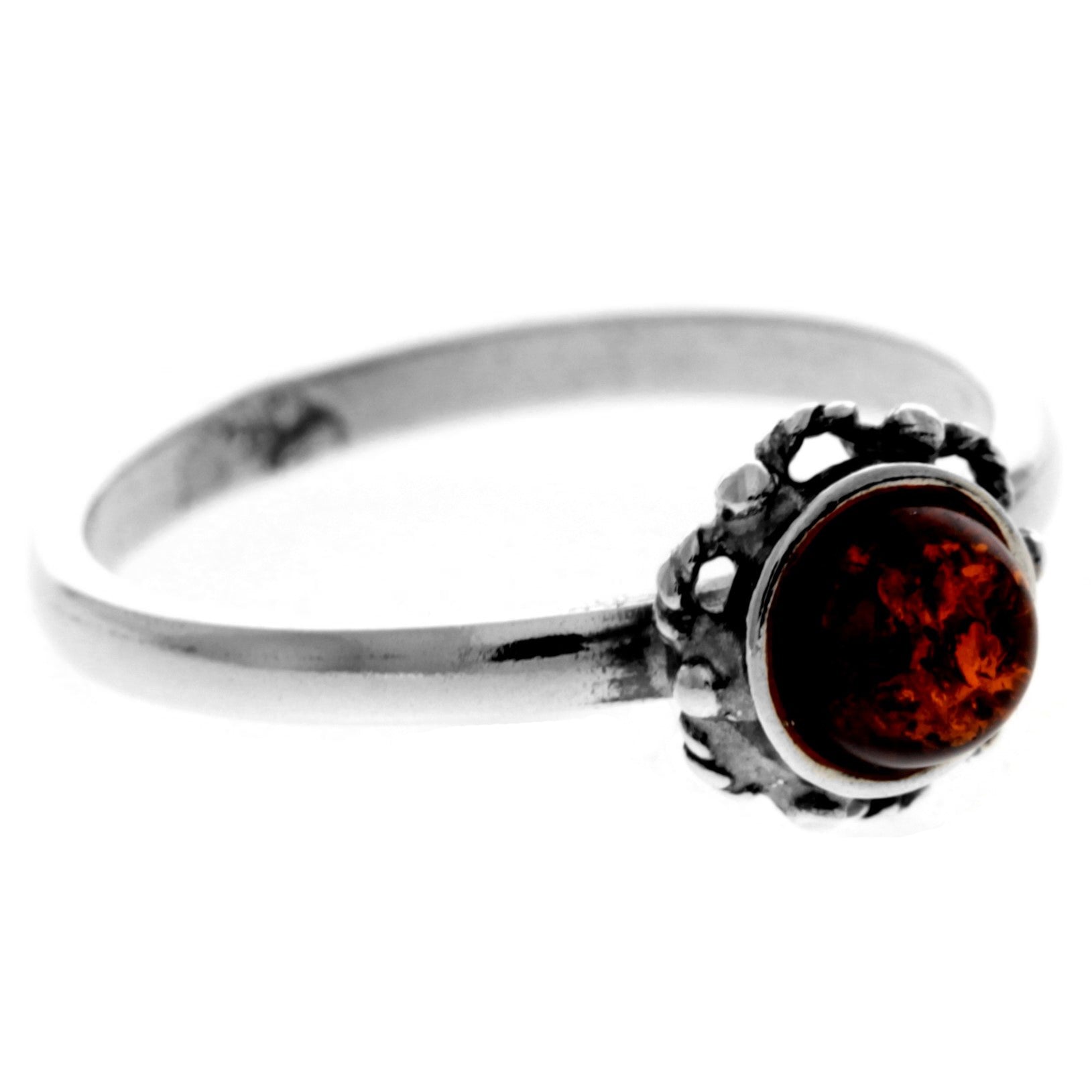 925 Sterling Silver & Genuine Baltic Amber Classic Designer Ring - 7061