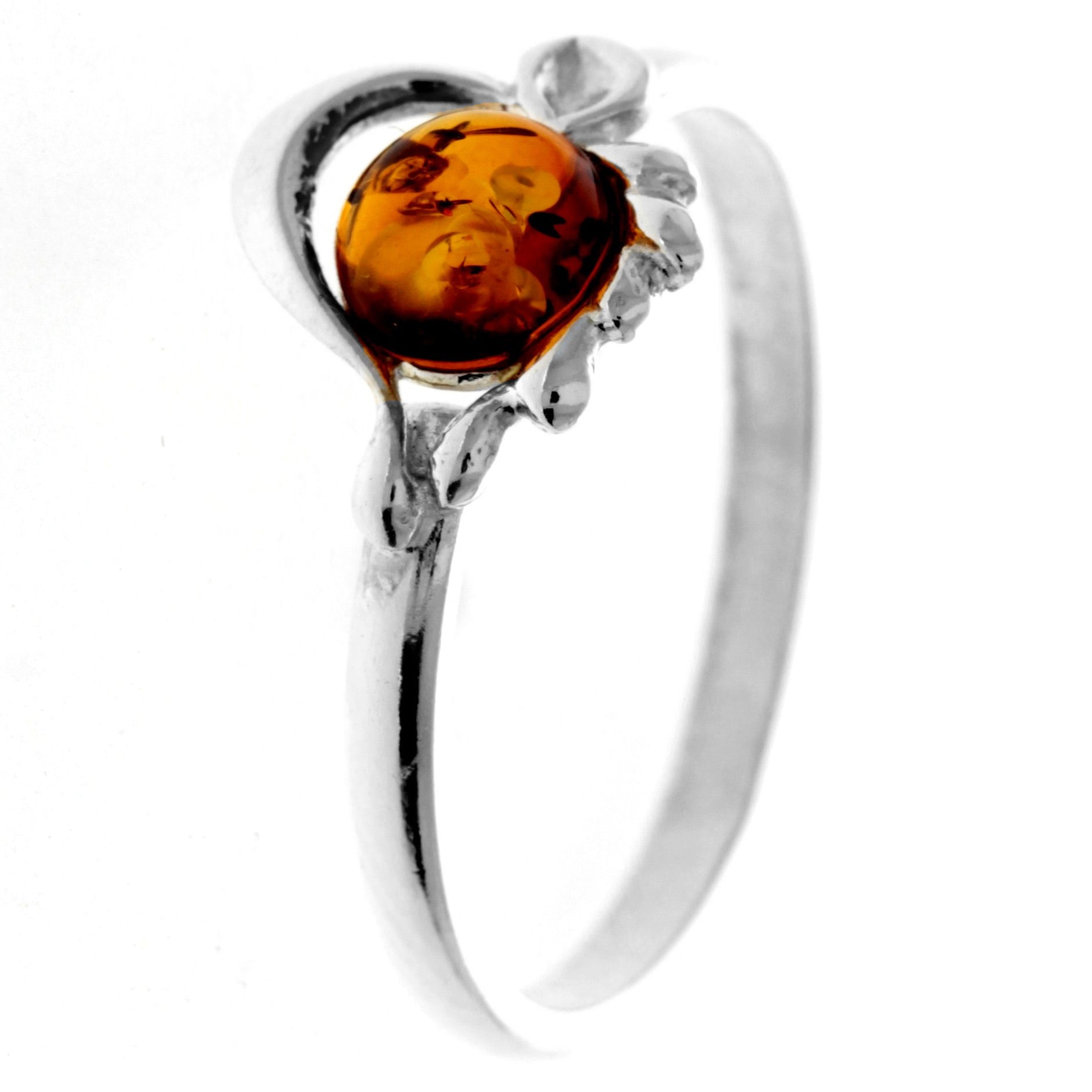 925 Sterling Silver & Genuine Baltic Amber Heart Designer Ring - 7097