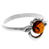 925 Sterling Silver & Genuine Baltic Amber Heart Designer Ring - 7097