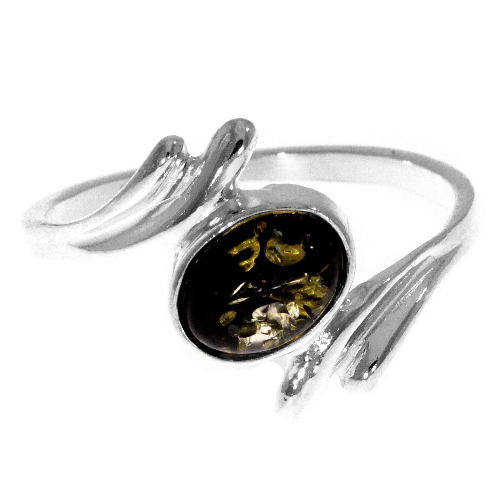 925 Sterling Silver & Genuine Baltic Amber Modern Designer Ring - 7257