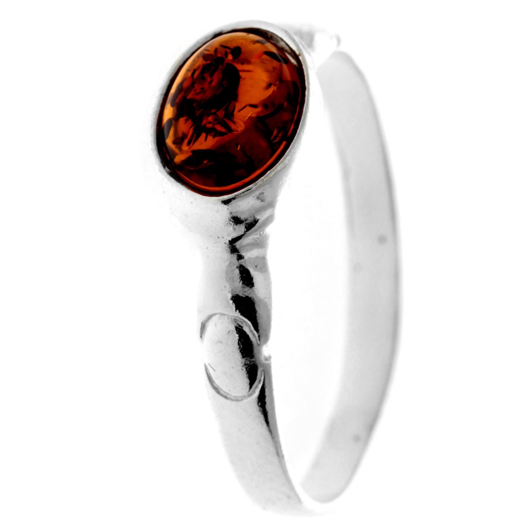 925 Sterling Silver & Genuine Baltic Amber Classic Designer Ring - 7260