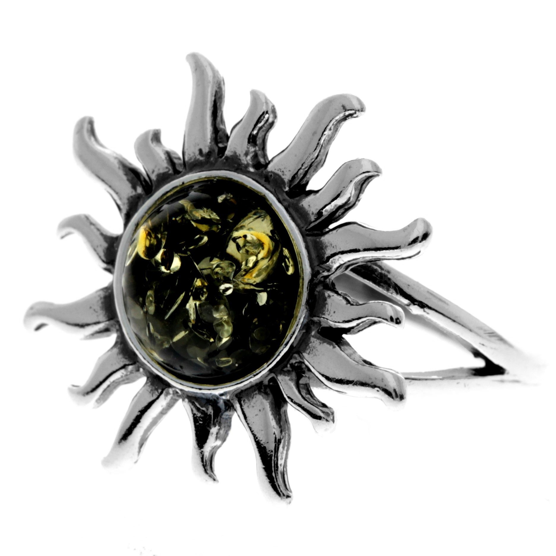 925 Sterling Silver & Genuine Baltic Amber Sun Ring - 7374