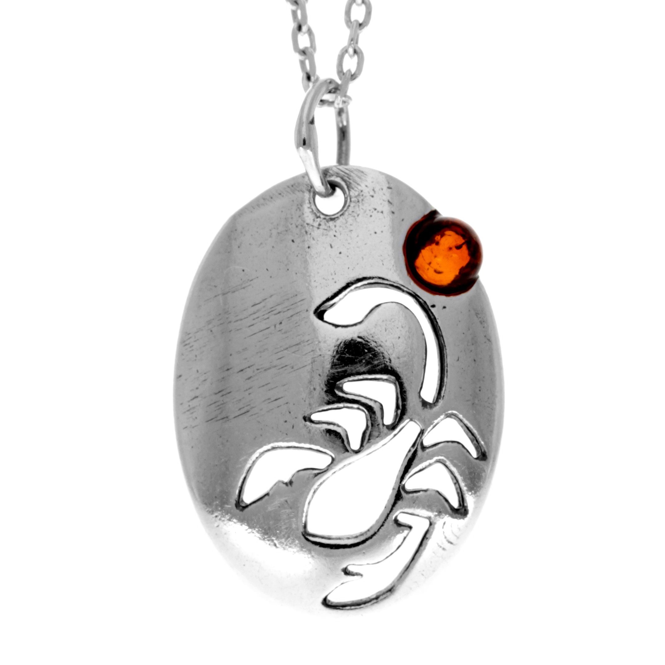 925 Sterling Silver & Genuine Baltic Amber Classic  Zodiac Scorpio Pendant - 741