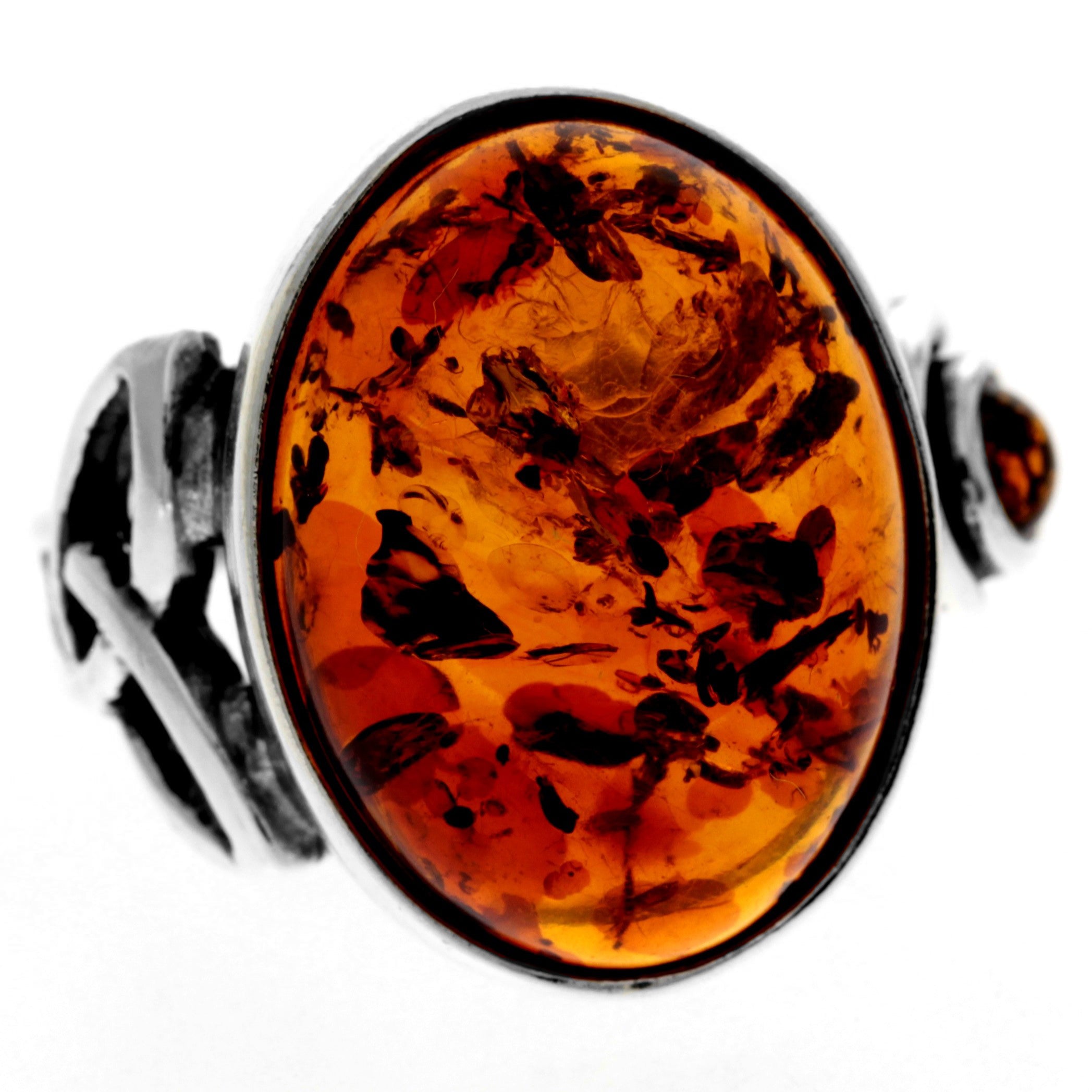 925 Sterling Silver & Genuine Baltic Amber Celtic Ring - 7420