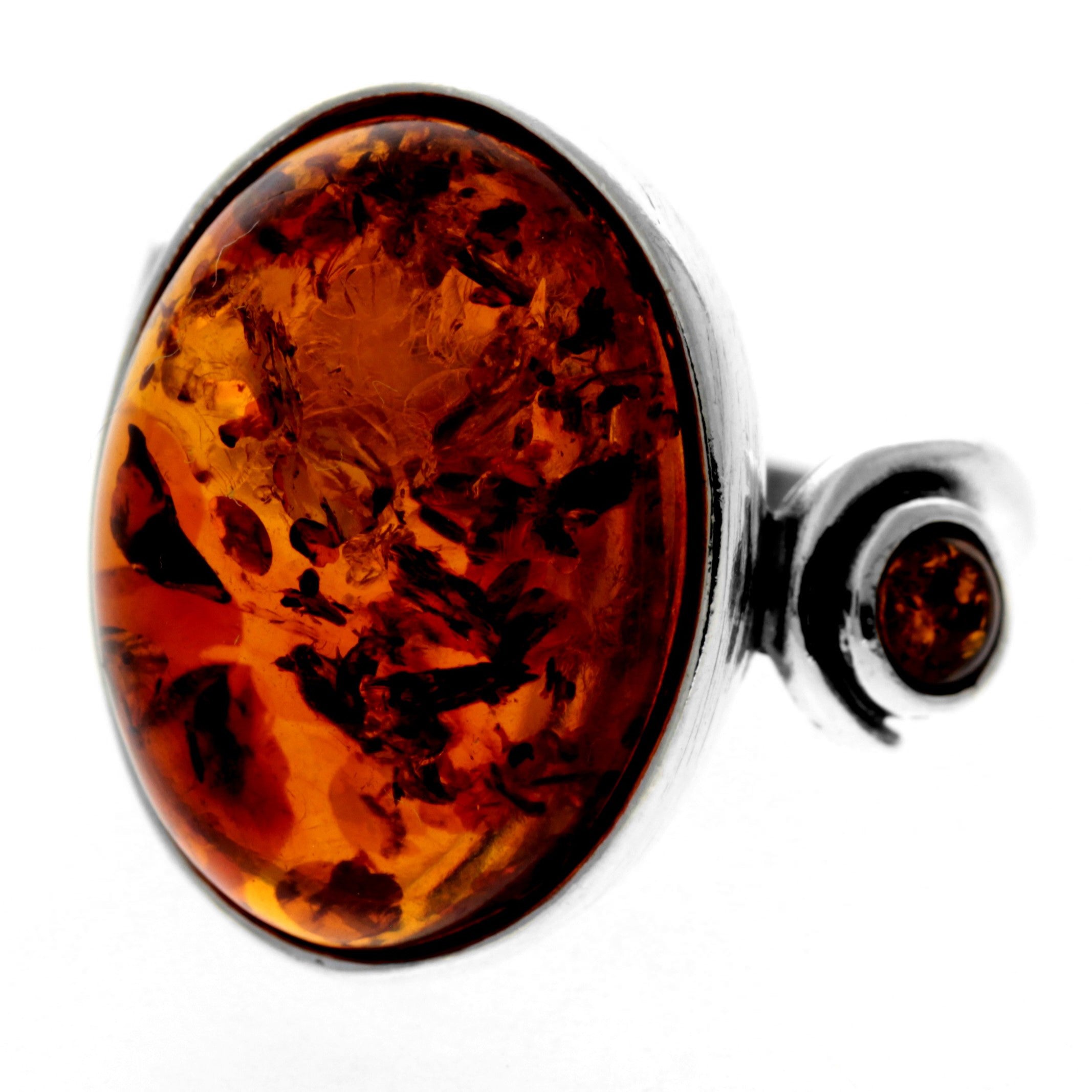 925 Sterling Silver & Genuine Baltic Amber Celtic Ring - 7420