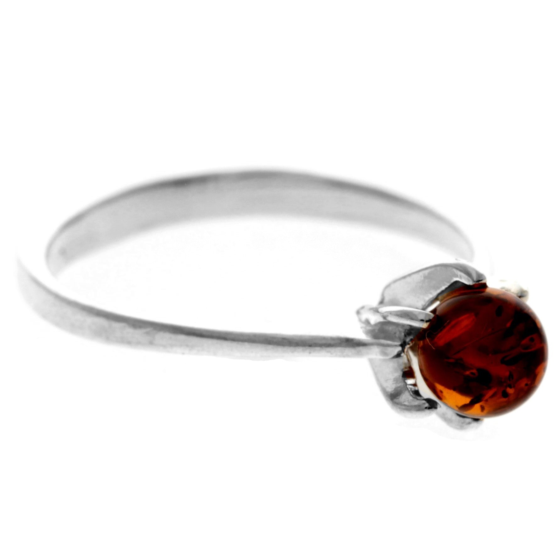 925 Sterling Silver & Genuine Baltic Amber Classic Designer Ring - 7495