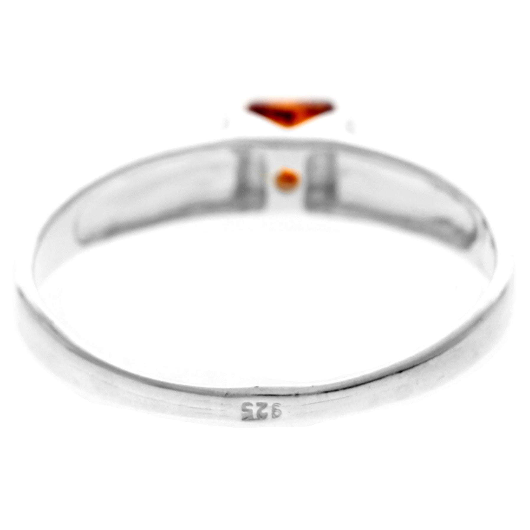 925 Sterling Silver & Genuine Square Baltic Amber Classic Designer Ring - 7497