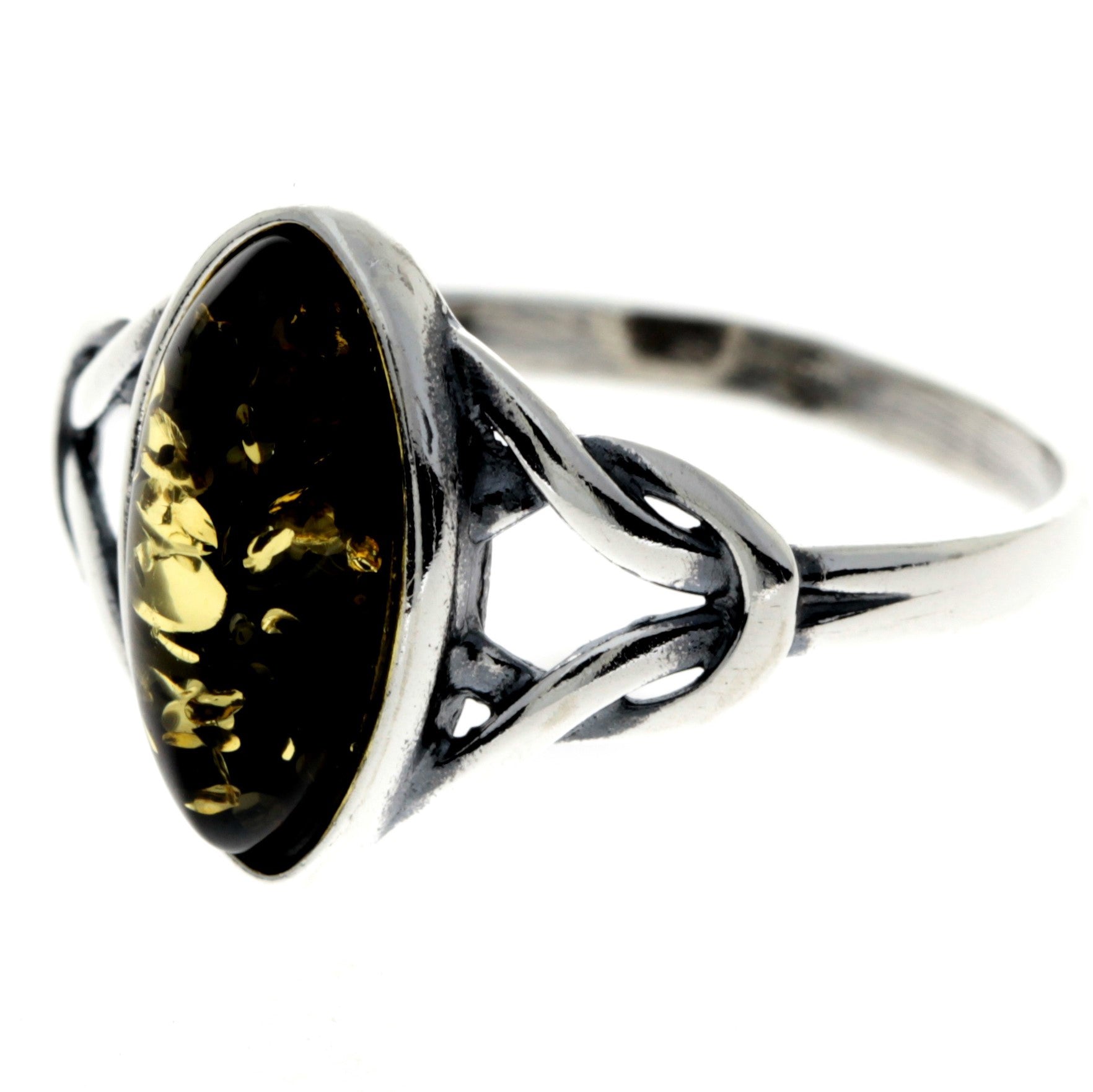 925 Sterling Silver & Genuine Baltic Amber Celtic Classic Ring - 7503