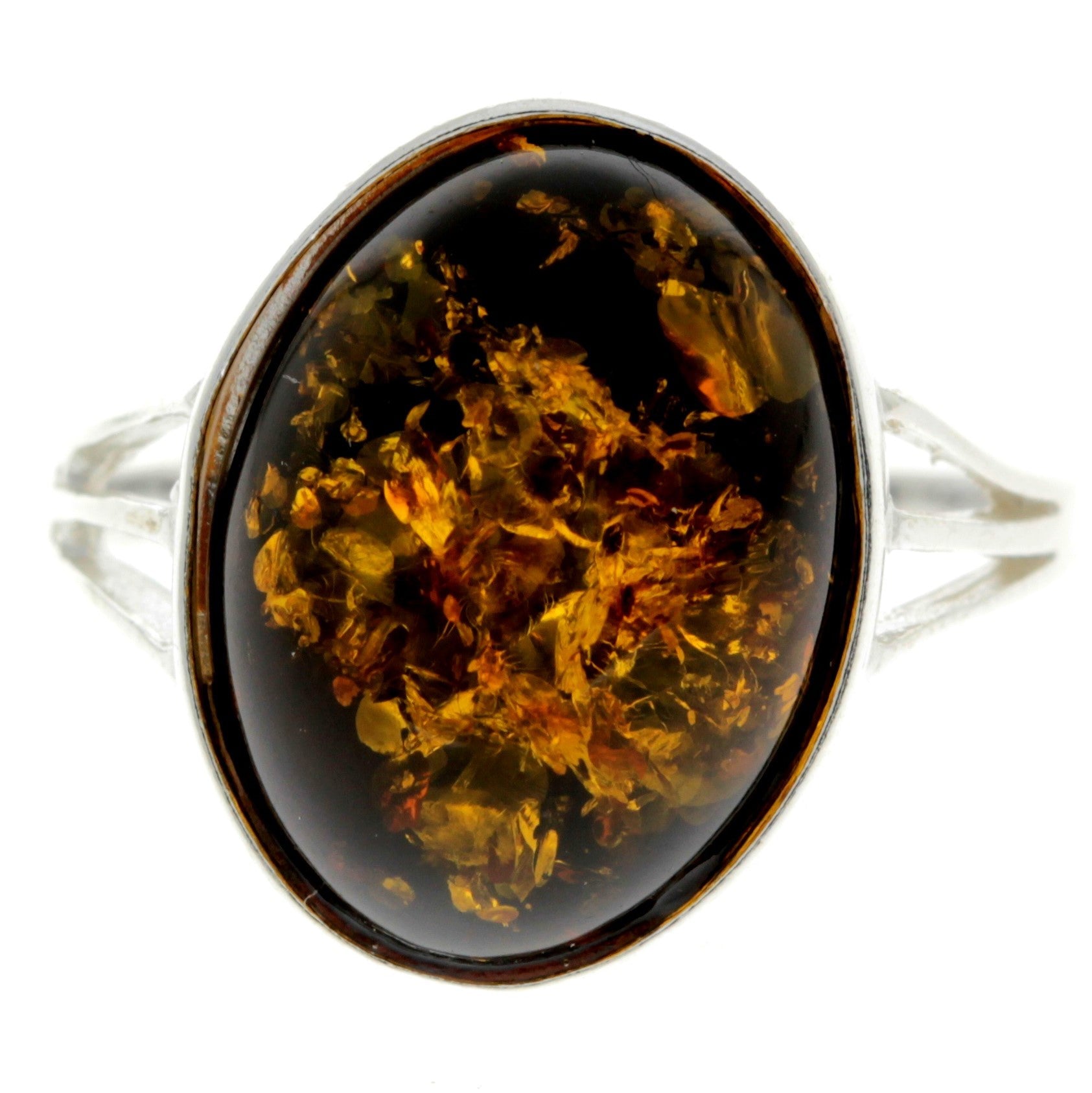 925 Sterling Silver & Genuine Baltic Amber Classic Designer Ring - 7504