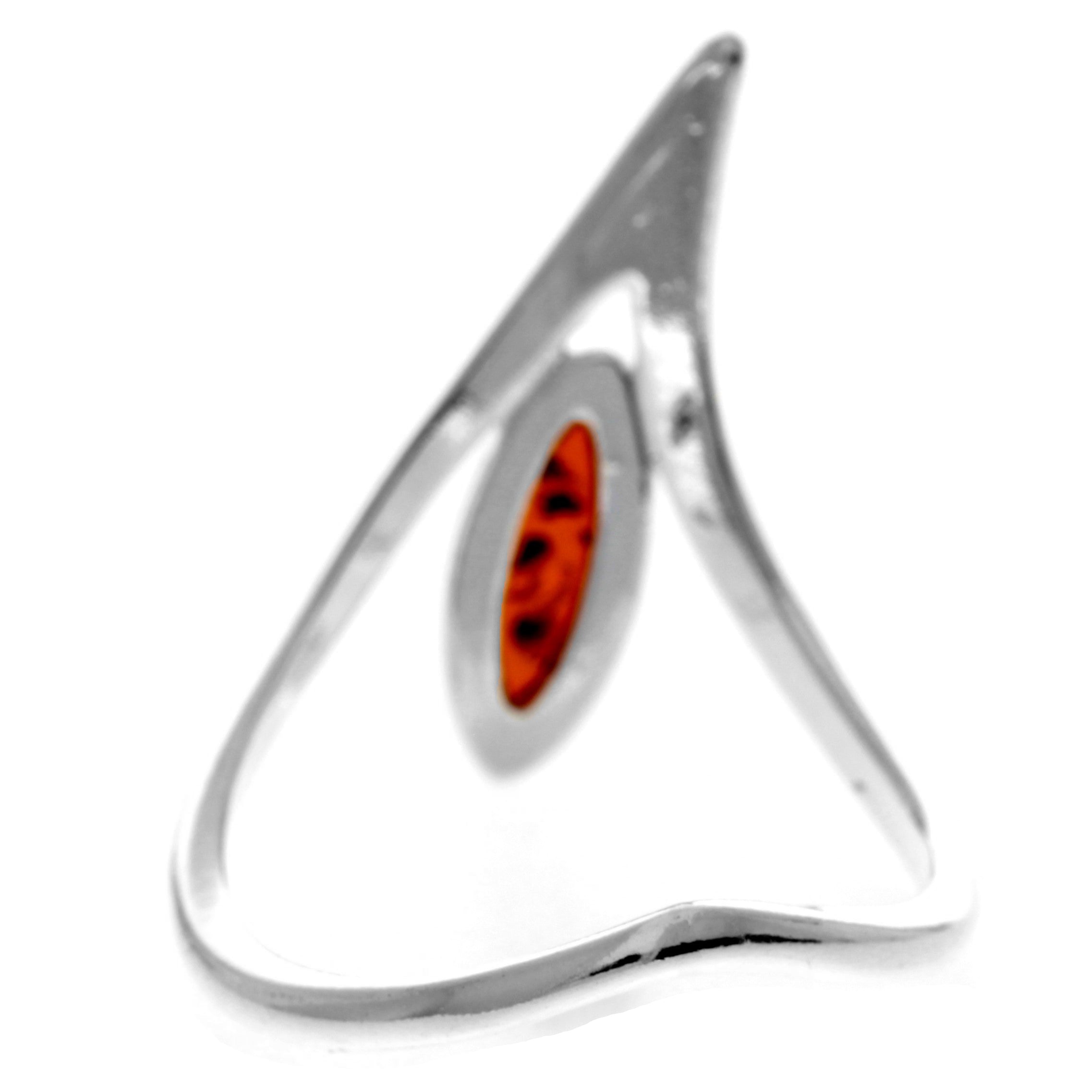 925 Sterling Silver & Genuine Baltic Amber Modern Designer Ring - 7543