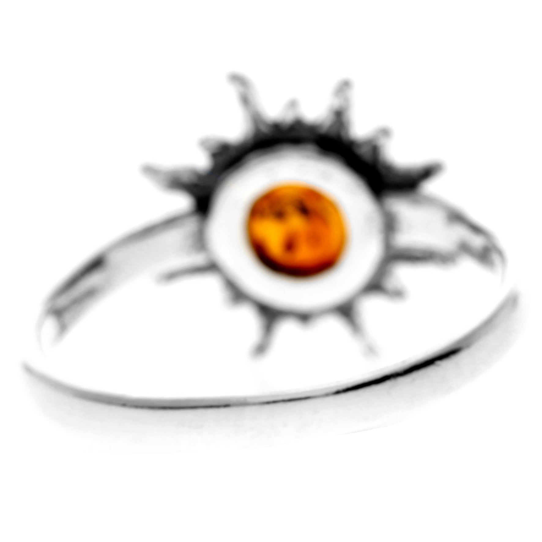 925 Sterling Silver & Genuine Baltic Amber Sun / Star Ring - 7580