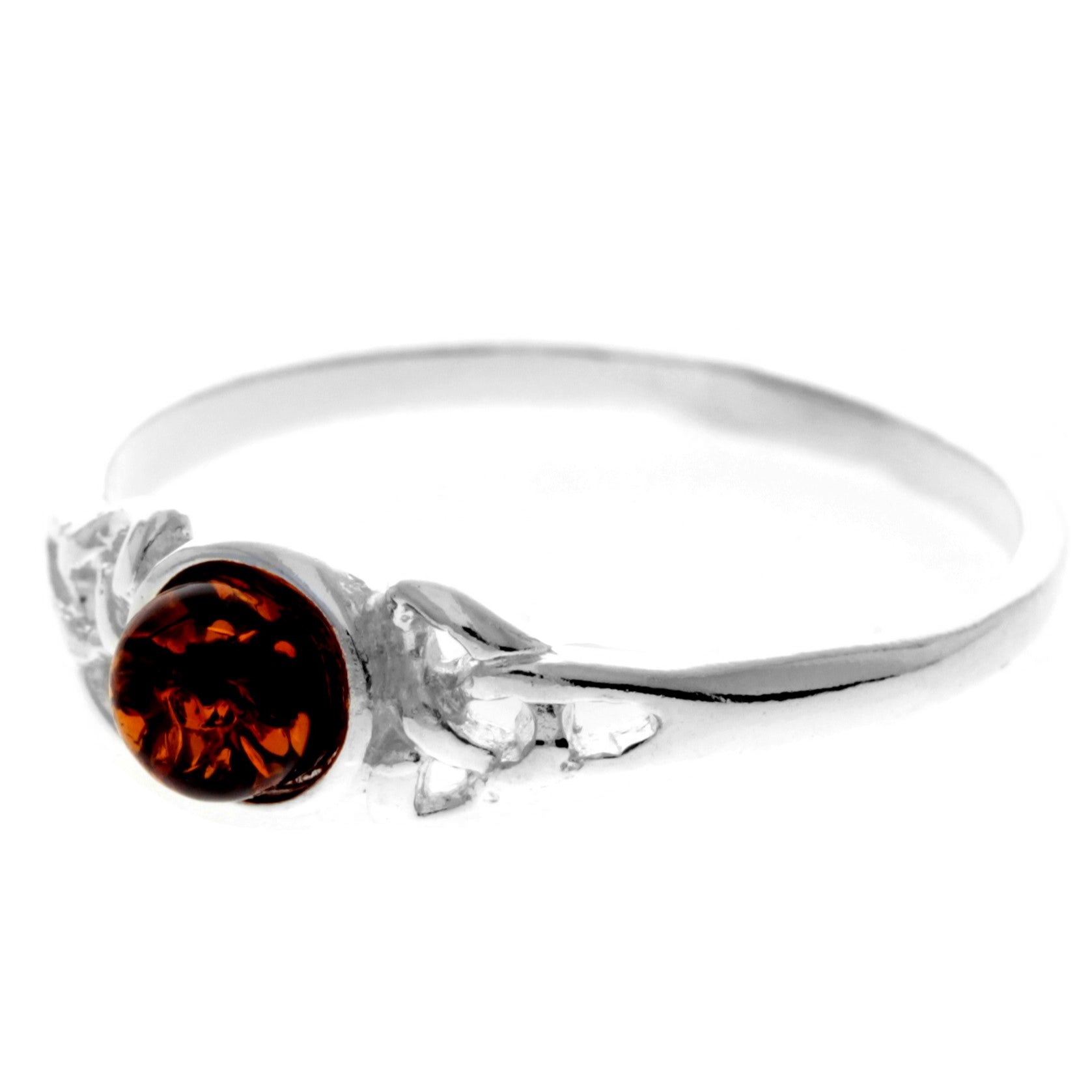 925 Sterling Silver & Genuine Baltic Amber Celtic Classic Ring - 7588