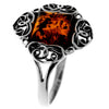 925 Sterling Silver & Genuine Square Baltic Amber Classic Designer Ring - 7599