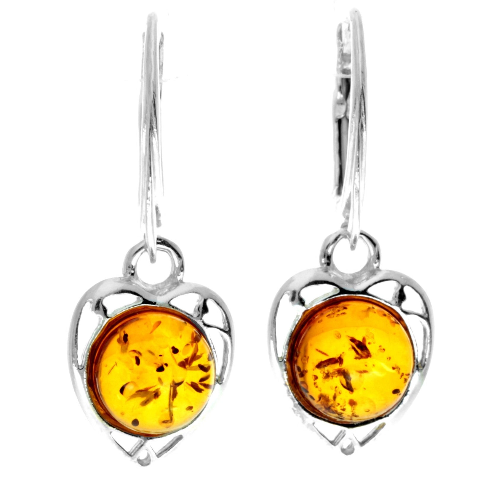 925 Sterling Silver with Genuine Baltic Amber Classic Drop Earrings - 8169