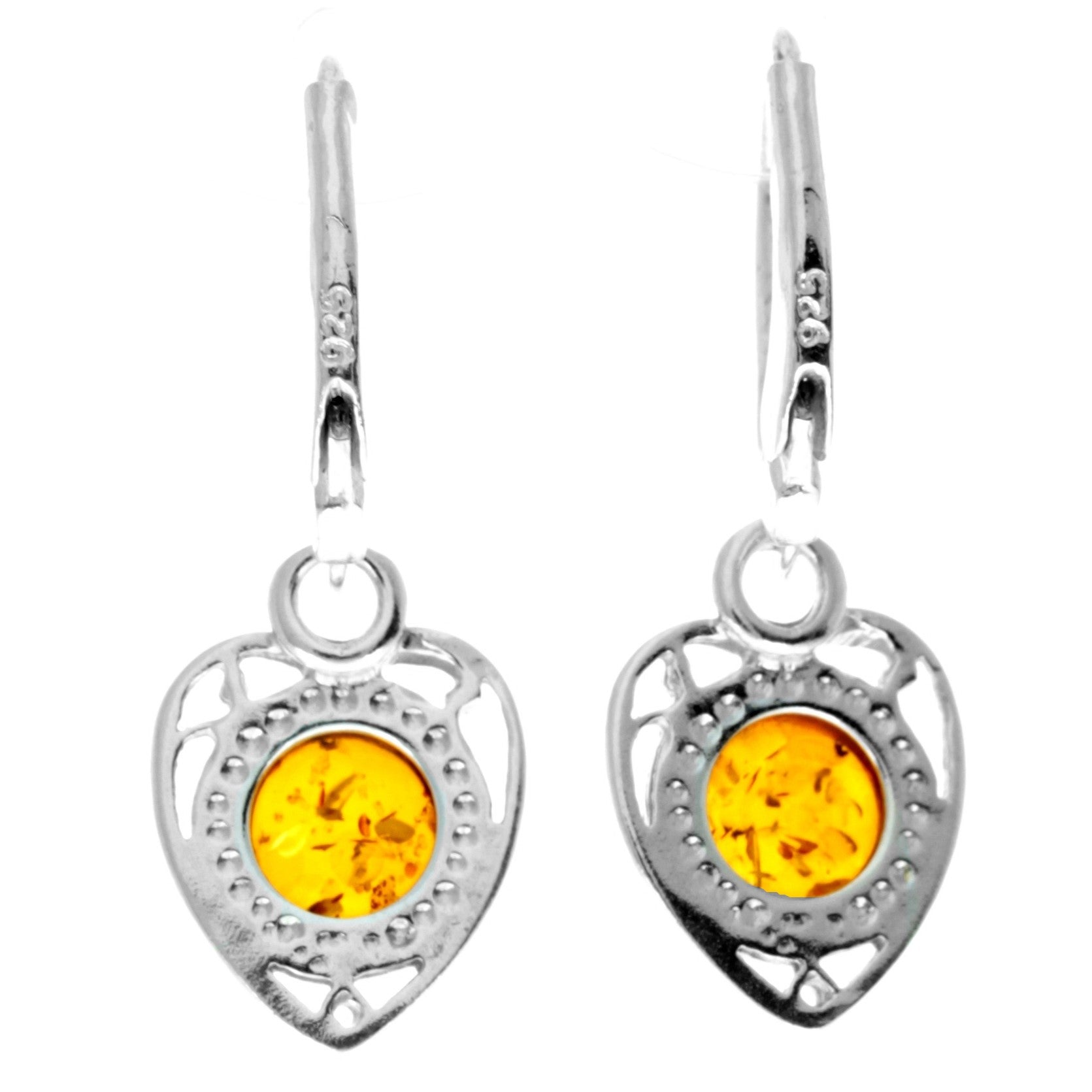 925 Sterling Silver with Genuine Baltic Amber Classic Drop Earrings - 8169