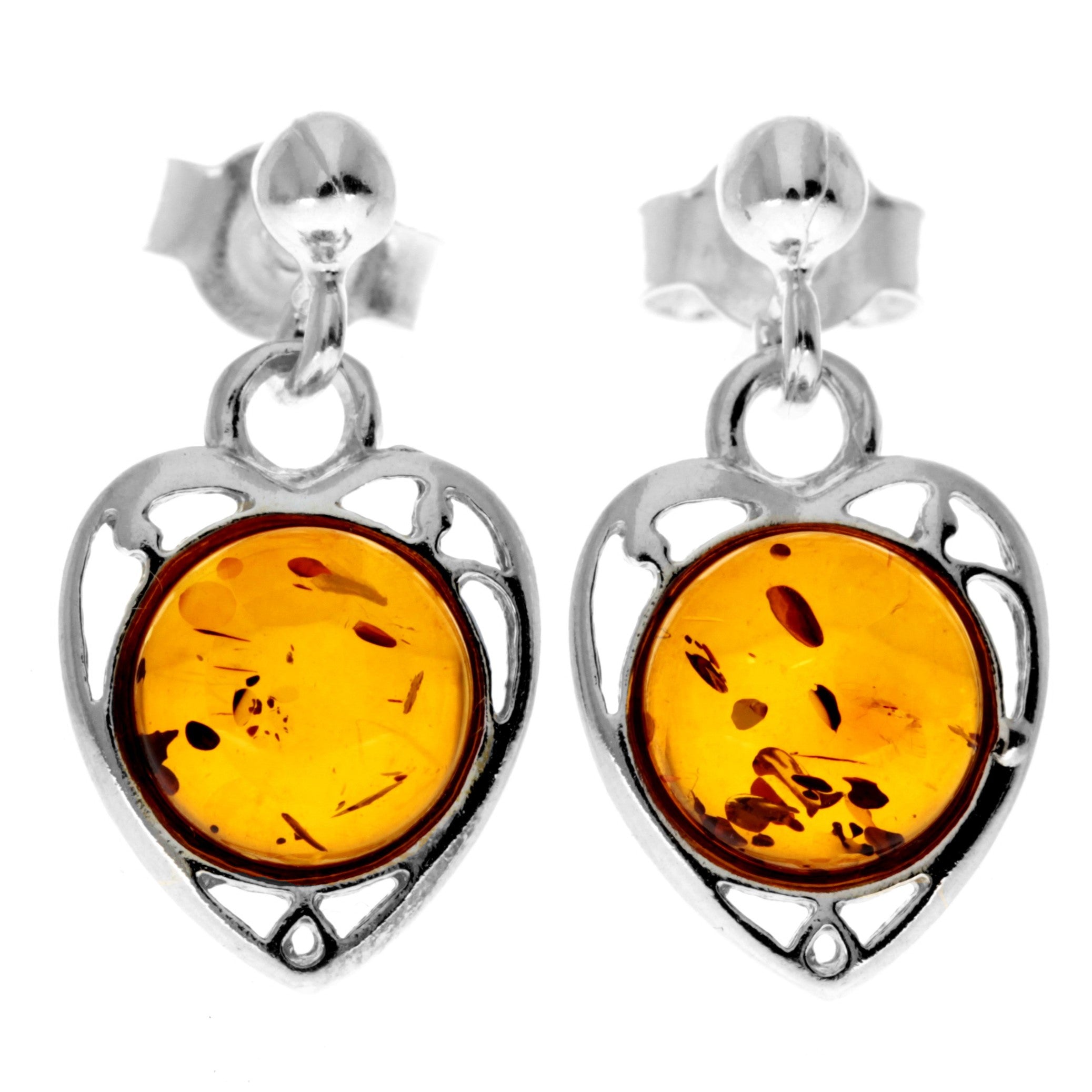 925 Sterling Silver with Genuine Baltic Amber Classic Drop Earrings - 8169