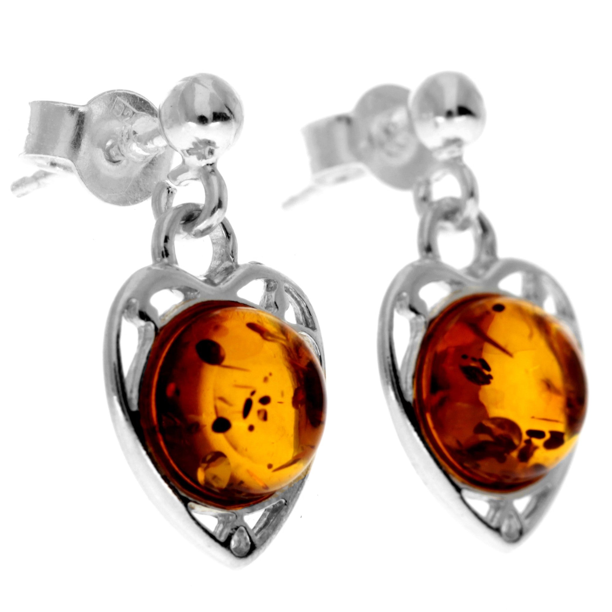 925 Sterling Silver with Genuine Baltic Amber Classic Drop Earrings - 8169