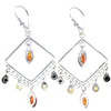 925 Sterling Silver & Genuine Baltic Amber Large Drop Earrings - 8205