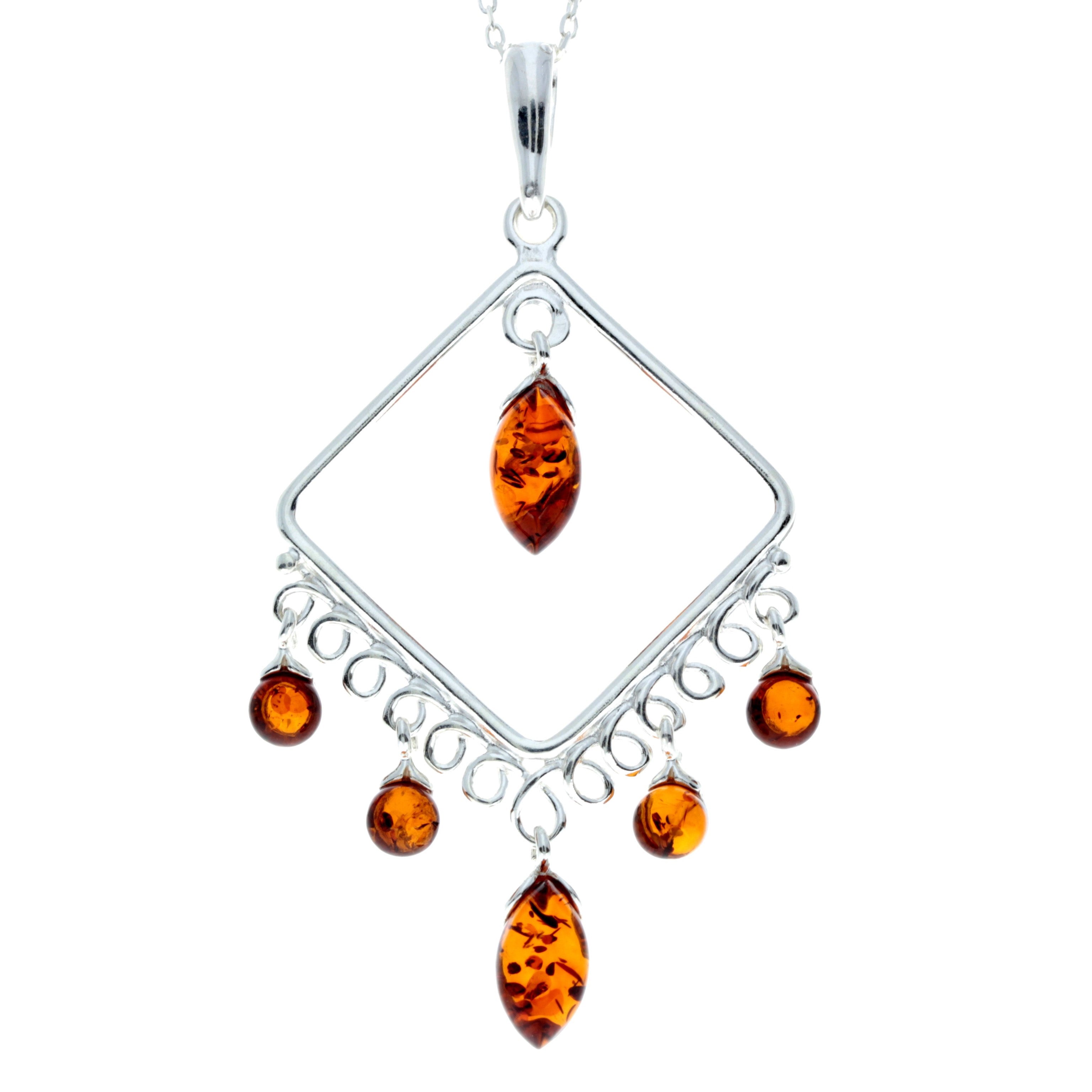 925 Sterling Silver & Genuine Baltic Amber Modern Pendant - 8205P