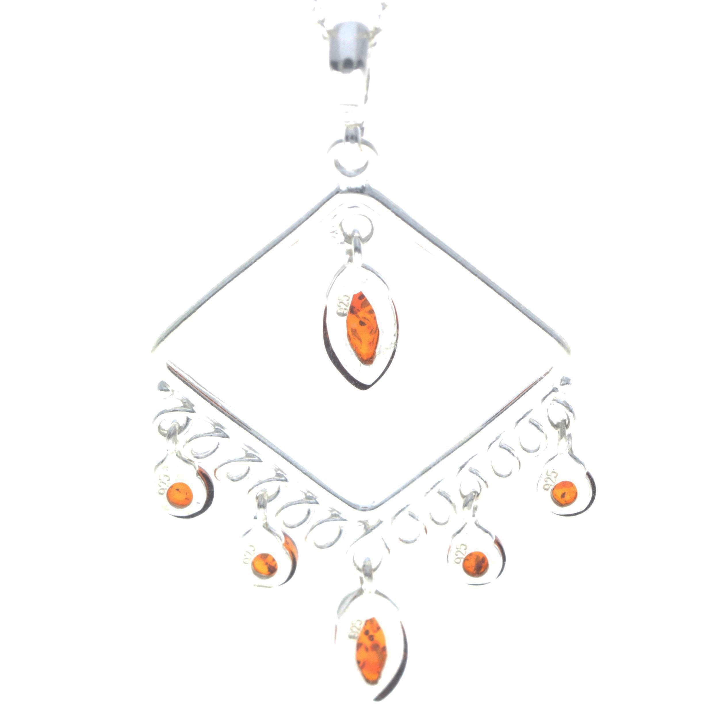 925 Sterling Silver & Genuine Baltic Amber Modern Pendant - 8205P