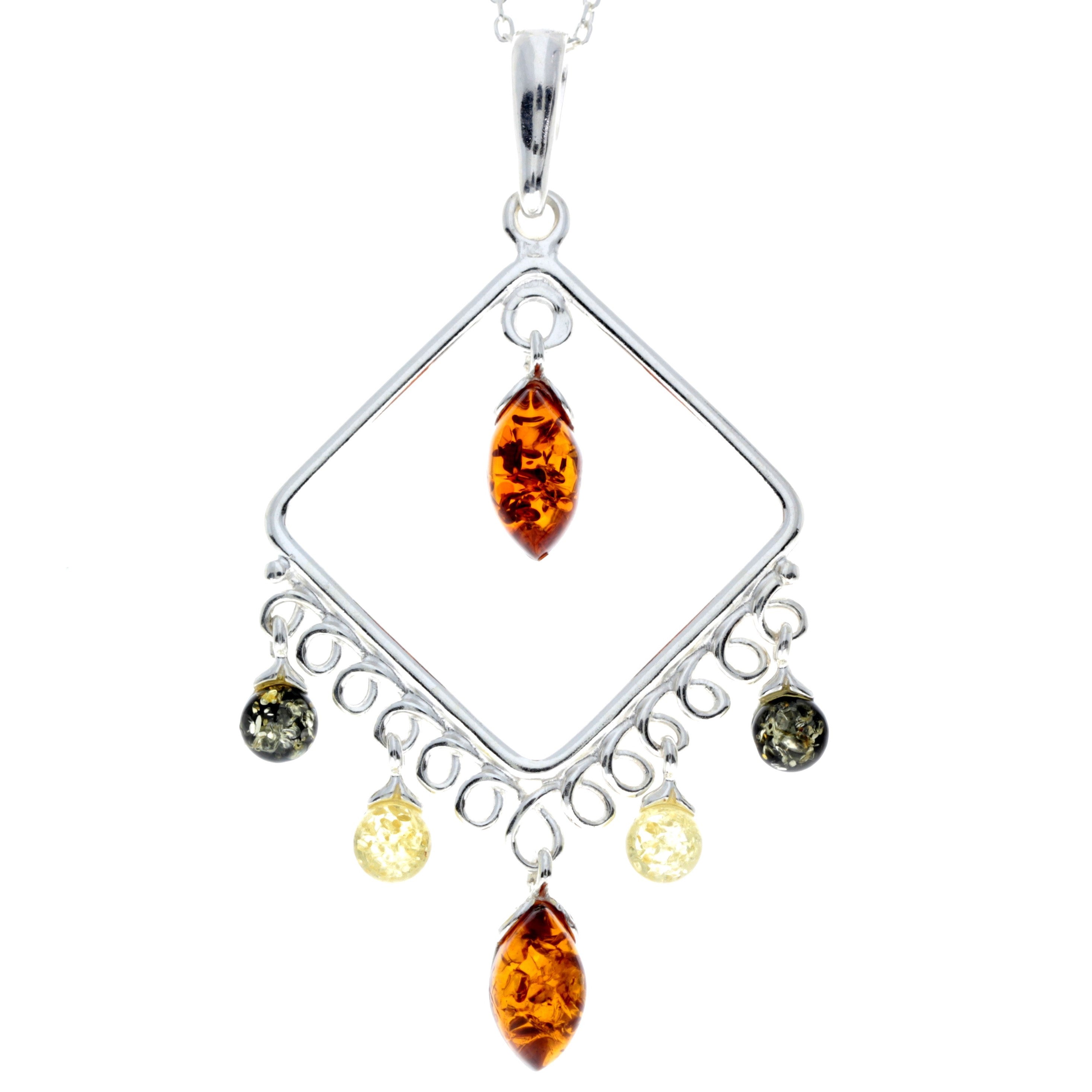 925 Sterling Silver & Genuine Baltic Amber Modern Pendant - 8205P