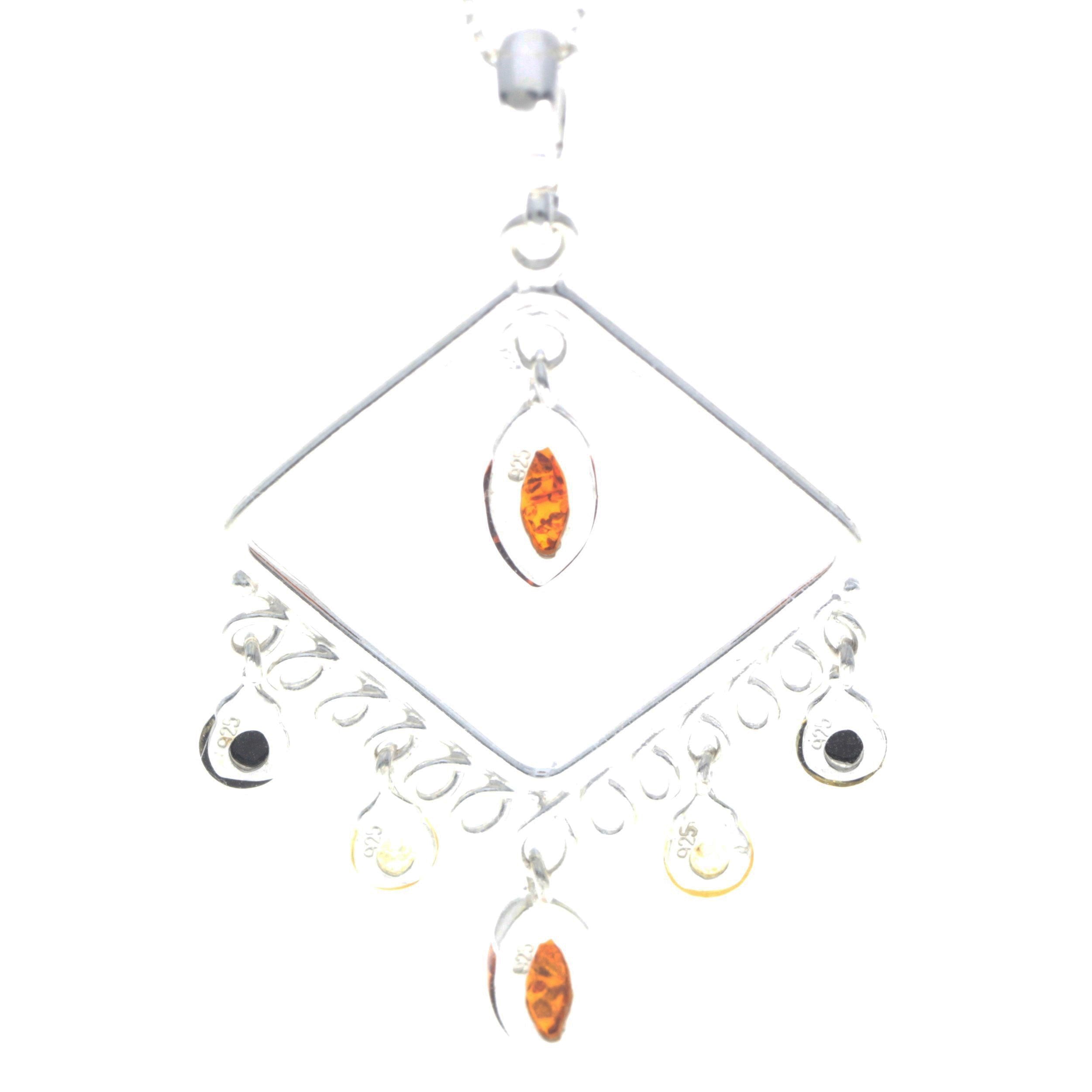 925 Sterling Silver & Genuine Baltic Amber Modern Pendant - 8205P