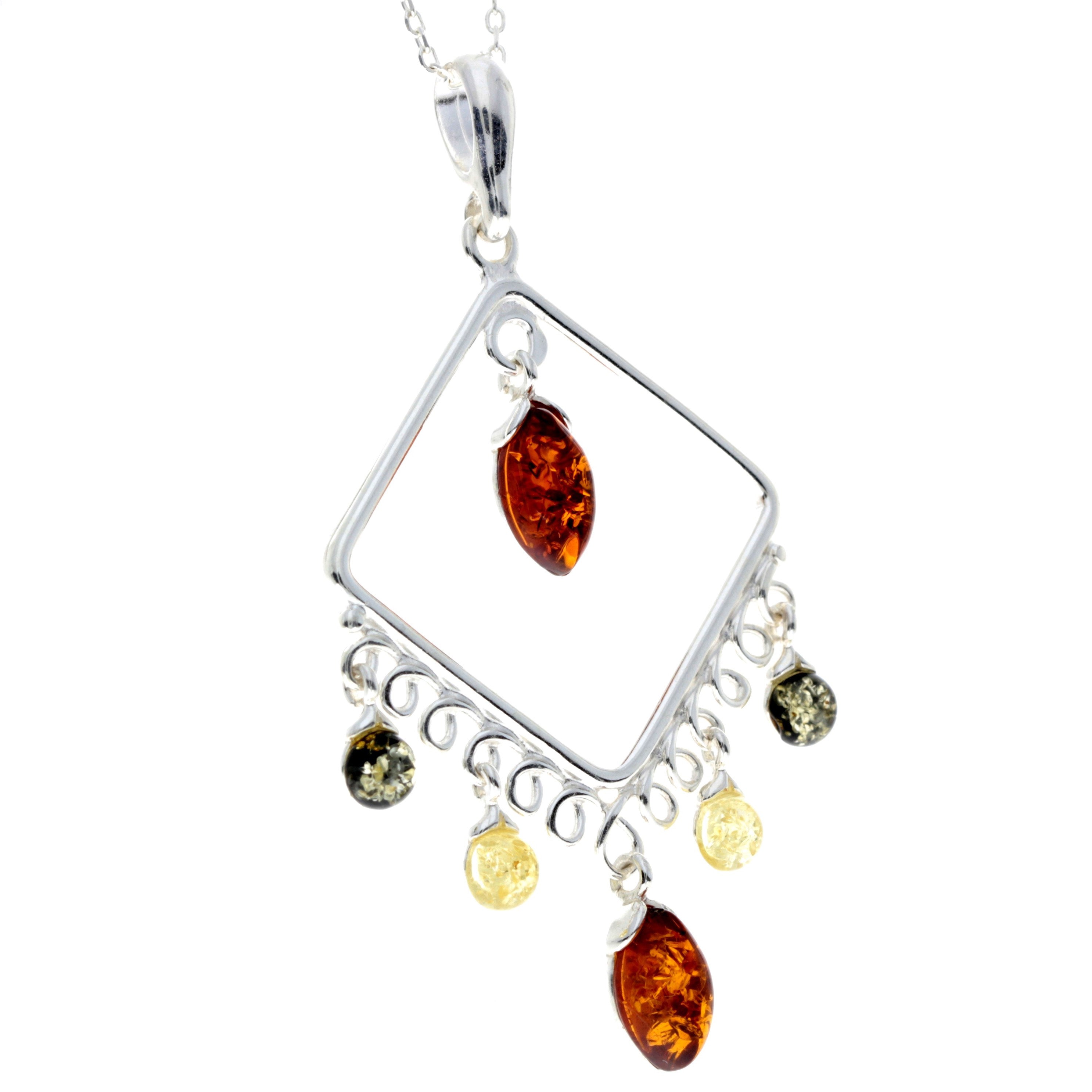 925 Sterling Silver & Genuine Baltic Amber Modern Pendant - 8205P