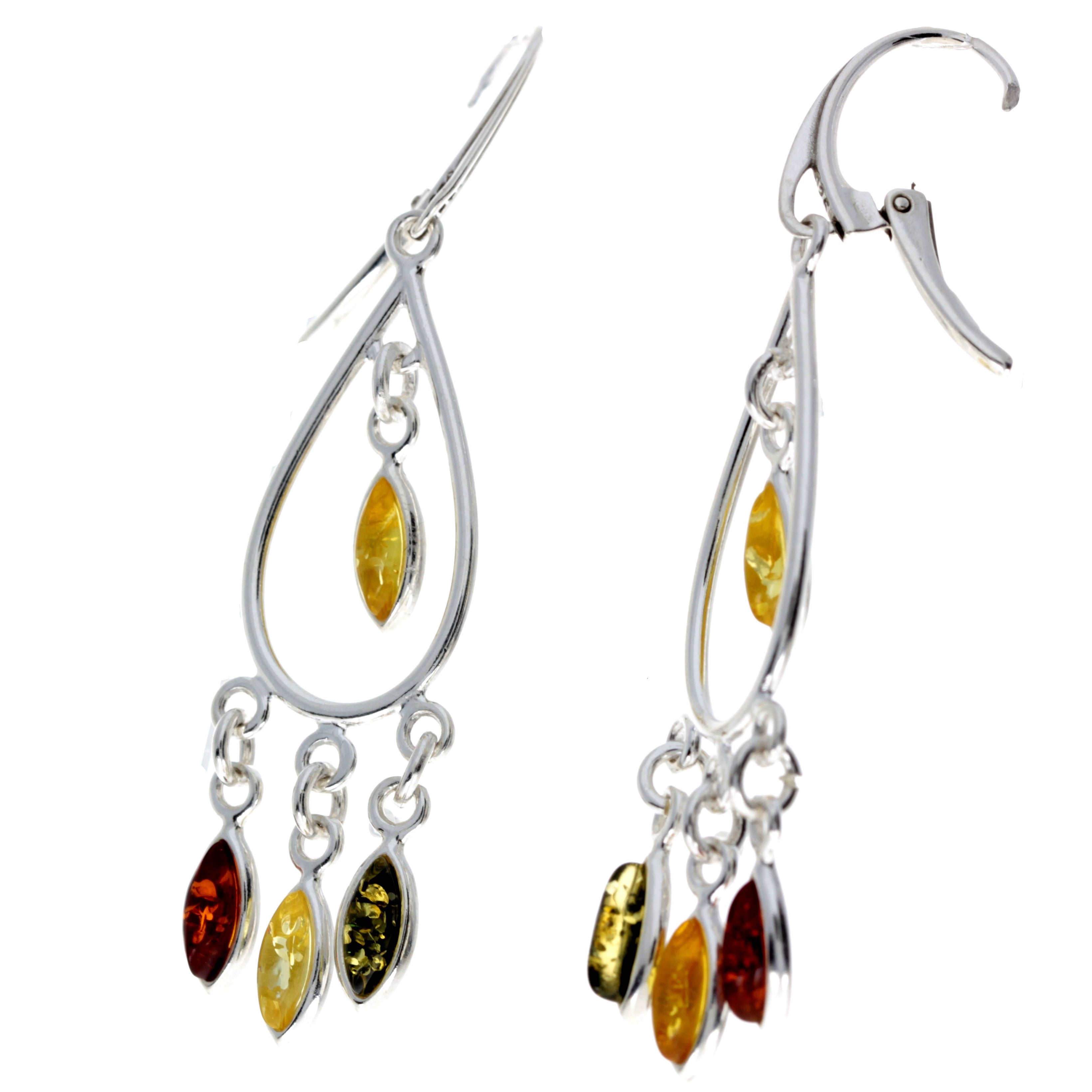 925 Sterling Silver & Genuine Baltic Amber Large Drop Earrings - 8211