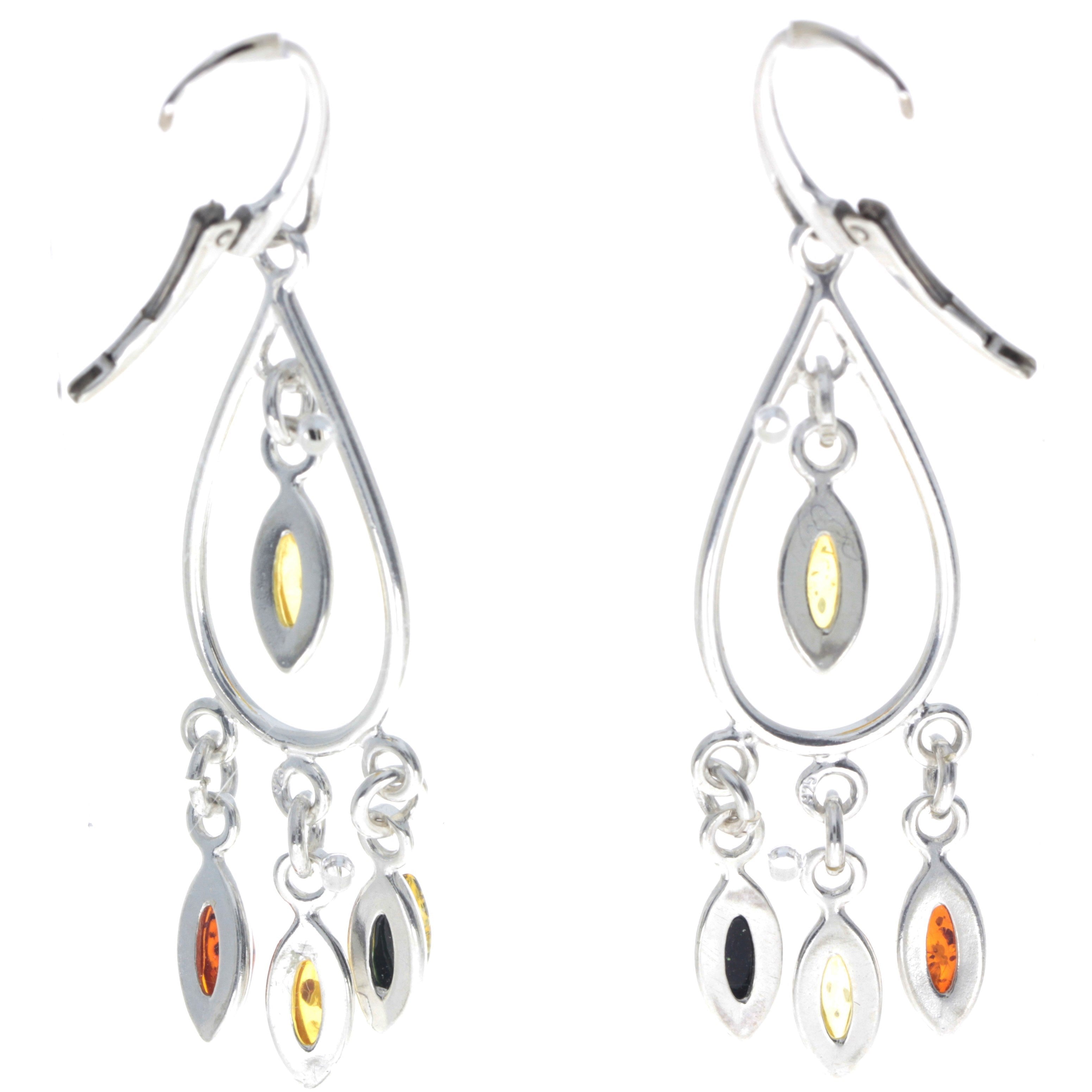 925 Sterling Silver & Genuine Baltic Amber Large Drop Earrings - 8211