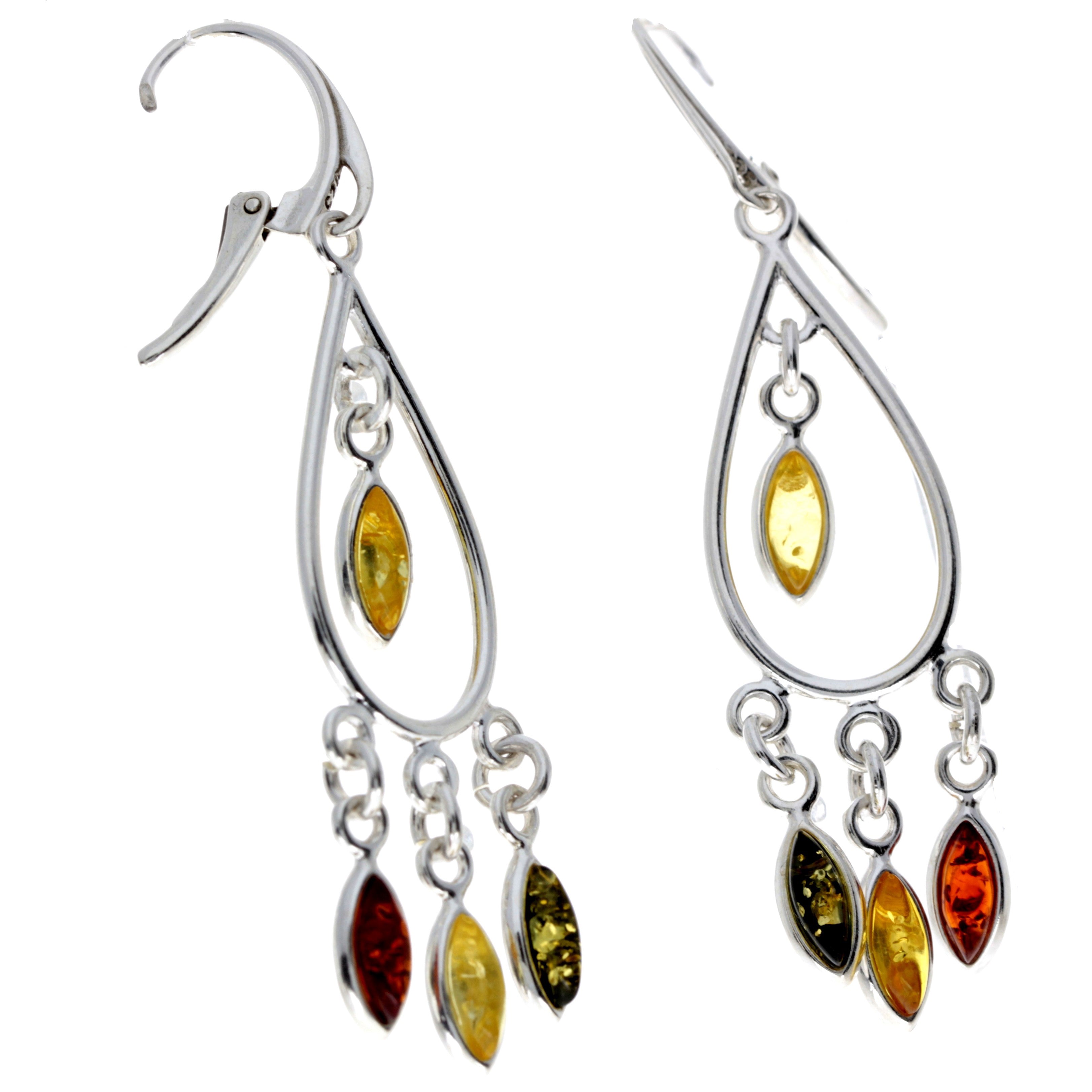 925 Sterling Silver & Genuine Baltic Amber Large Drop Earrings - 8211