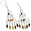 925 Sterling Silver & Genuine Baltic Amber Large Modern Drop Earrings - 8216