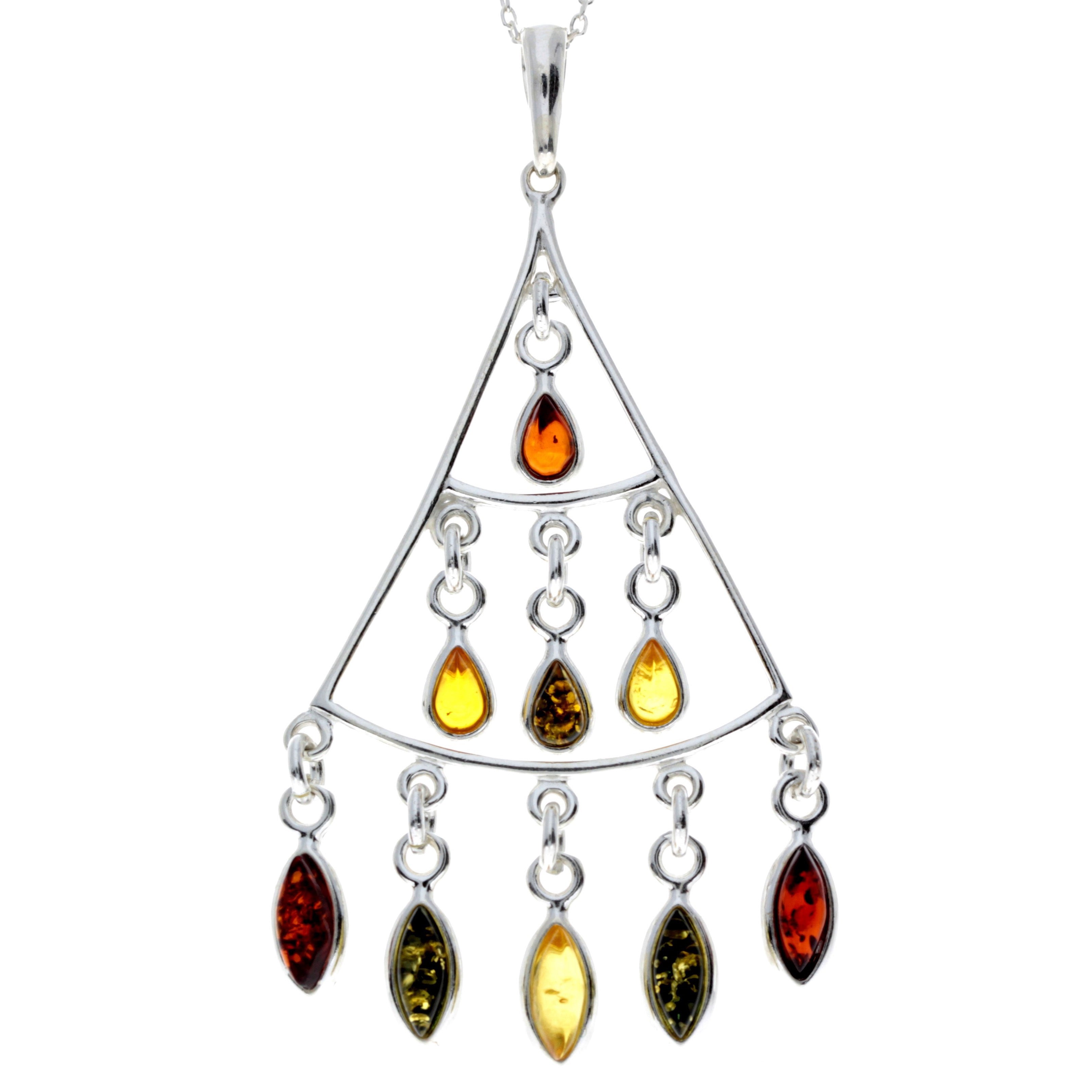 925 Sterling Silver & Genuine Baltic Amber Modern Pendant - 8216P