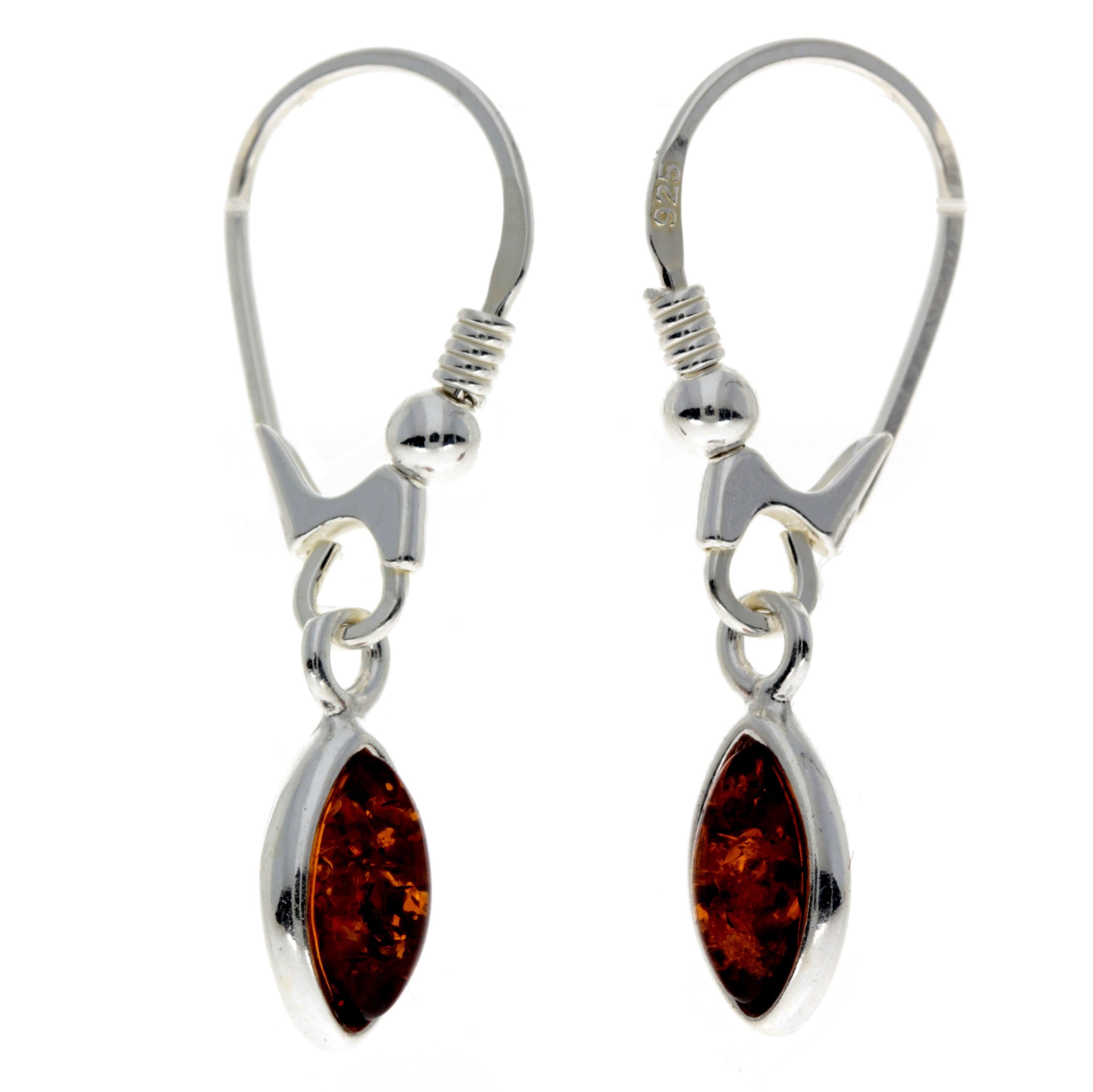 925 Sterling Silver & Genuine Baltic Amber Classic Drop Earrings - 8268D