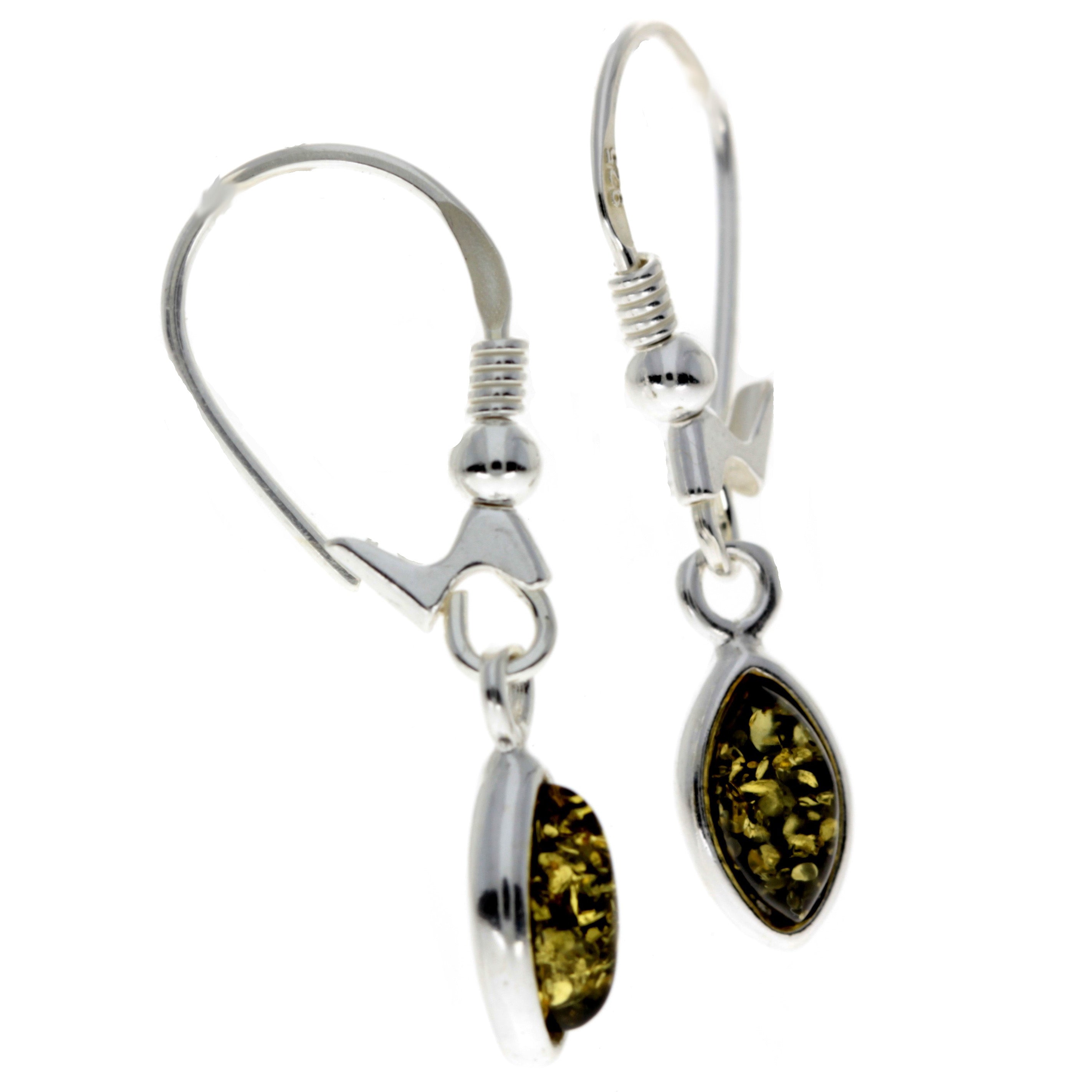 925 Sterling Silver & Genuine Baltic Amber Classic Drop Earrings - 8268D