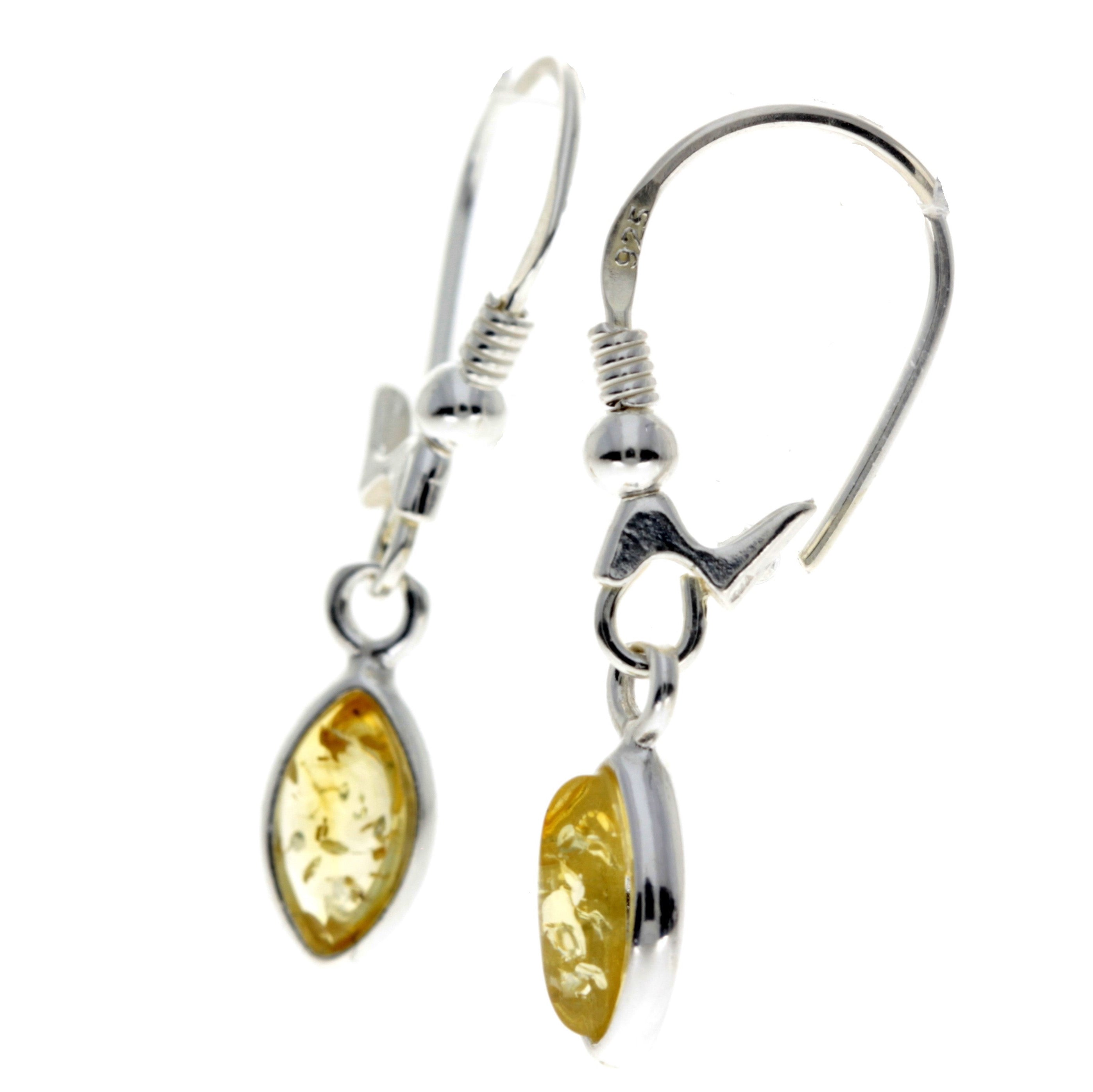 925 Sterling Silver & Genuine Baltic Amber Classic Drop Earrings - 8268D