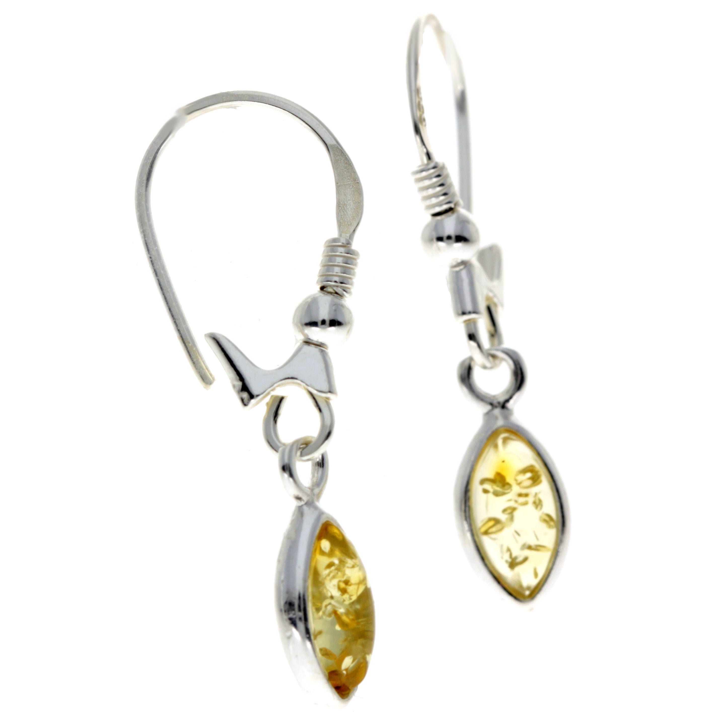 925 Sterling Silver & Genuine Baltic Amber Classic Drop Earrings - 8268D