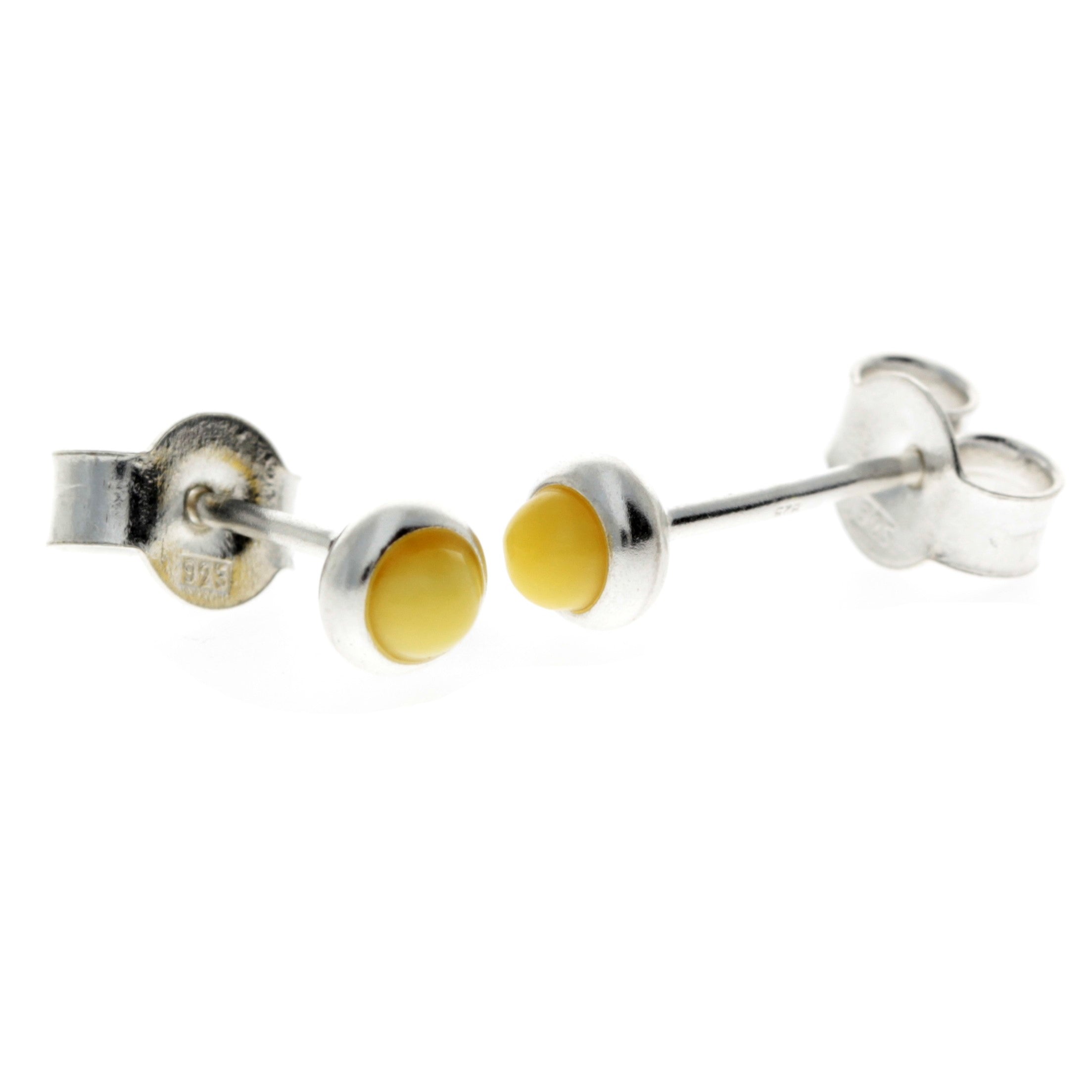 925 Sterling Silver & Genuine Baltic Amber Classic Small Studs Earrings - 8275