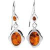 925 Sterling Silver & Genuine Baltic Amber Classic Drop Dangling Earrings - 8277