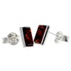 925 Sterling Silver & Genuine Baltic Amber Classic Rectangular Studs Earrings - 8346