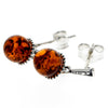 925 Sterling Silver & Genuine Baltic Amber Ball Drop Earrings - 8406