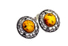 925 Sterling Silver & Genuine Baltic Amber Classic Round Studs Earrings - 8438