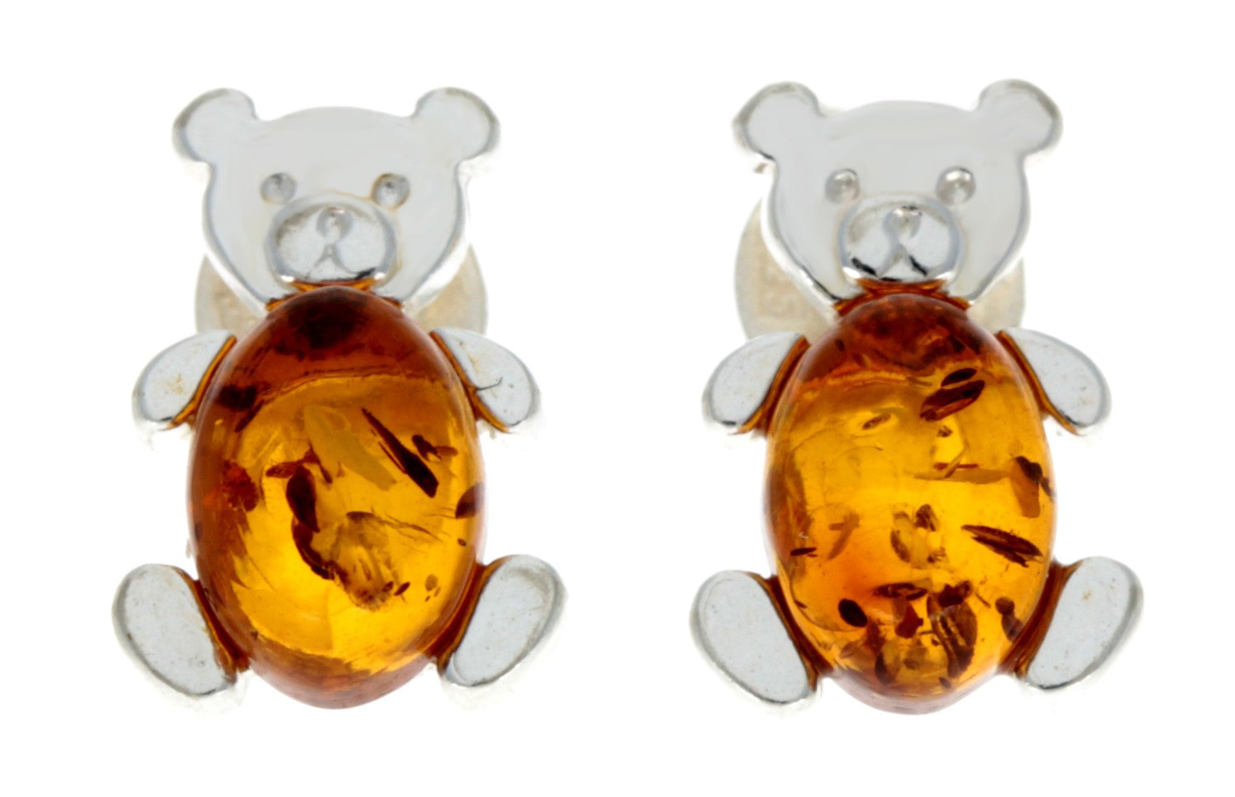 925 Sterling Silver & Amber Tiny Bears Studs - 8482