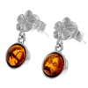 925 Sterling Silver & Genuine Baltic Amber Flower Studs Dangling Earrings - 8506