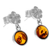 925 Sterling Silver & Genuine Baltic Amber Flower Studs Dangling Earrings - 8506