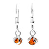 925 Sterling Silver & Genuine Baltic Amber Classic Ball Dangling Earrings - 8546