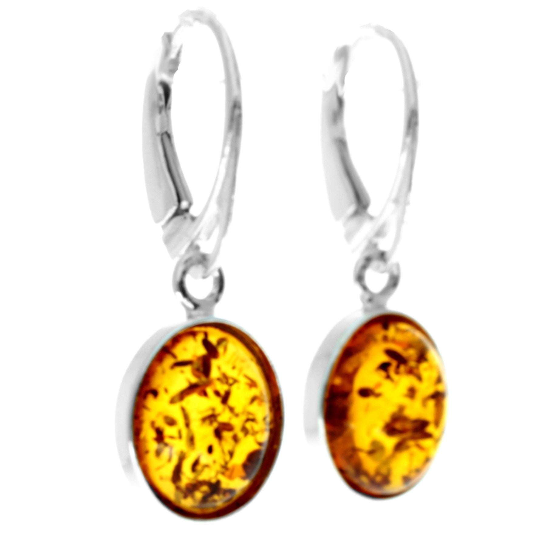 925 Sterling Silver & Genuine Baltic Amber Classic Drop Dangling Earrings - 8560