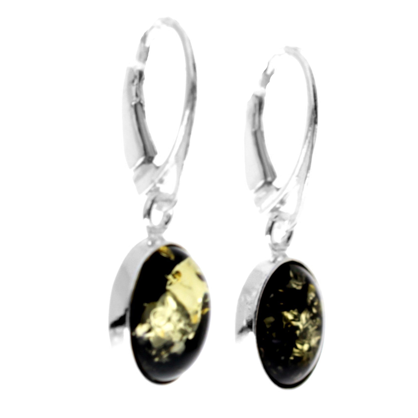 925 Sterling Silver & Genuine Baltic Amber Classic Drop Dangling Earrings - 8560