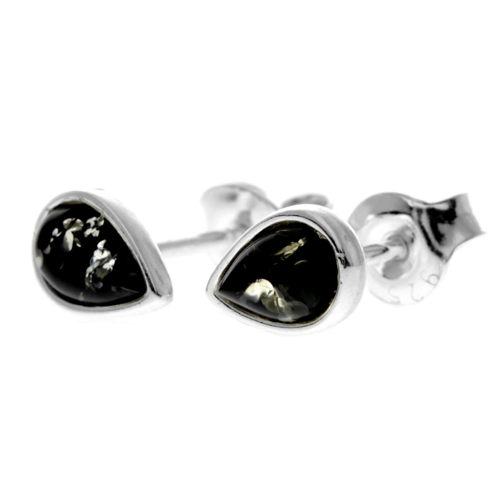 925 Sterling Silver & Genuine Baltic Amber Little Pears Studs Earrings  - AA013